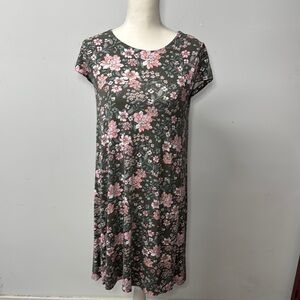 Loft Green Swing Dress Floral Cap Sleeves Above Knee Cottagecore Feminine Small